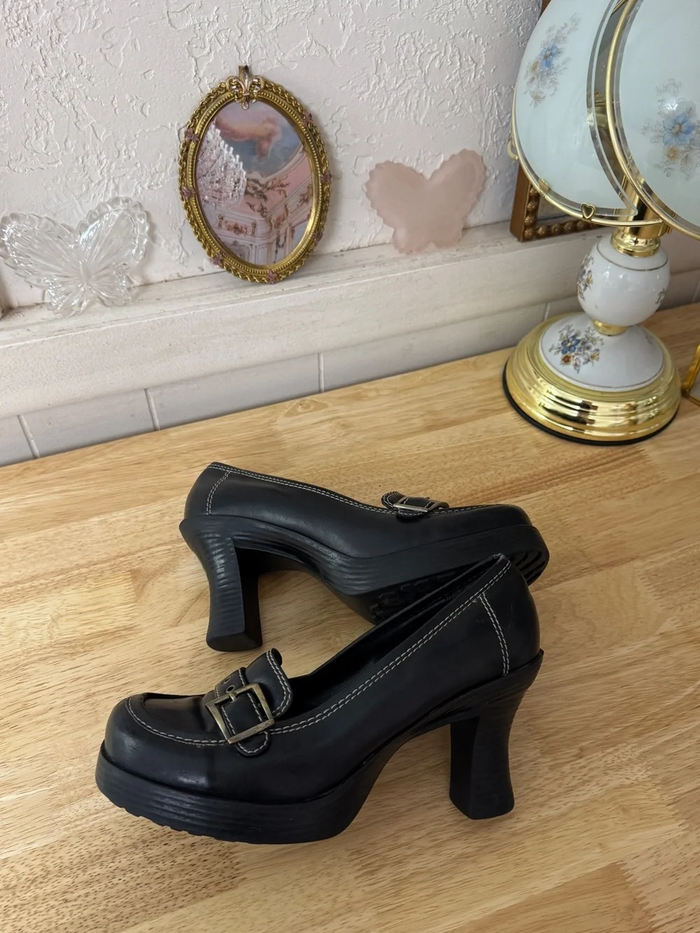 Ellemenno Black Y2K Platform Buckle Loafer Heels Size 8.5 Grunge